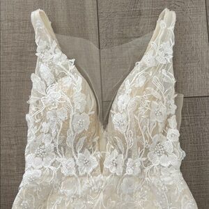 Elegant Floral Embroidery and Sequin Wedding Dress with Long Train